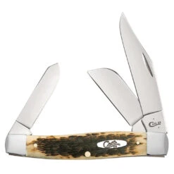 Case Large Stockman Amber Bone Folder Knife, Satin Blades