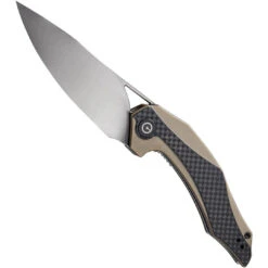 CIVIVI Tan G10/Carbon Fiber Plethiros Flipper Knife, Satin D2 Blade