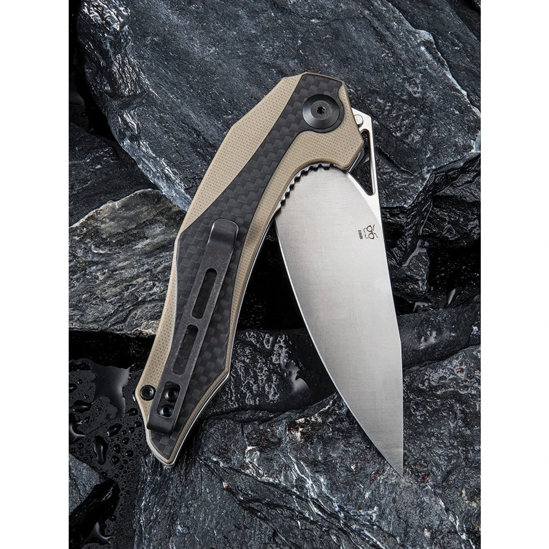 CIVIVI Tan G10/Carbon Fiber Plethiros Flipper Knife, Satin D2 Blade 2 CIVIVI Tan G10/Carbon Fiber Plethiros Flipper Knife, Satin D2 Blade - Image 2