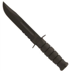 Ka-Bar Full Size Black Combat Knife, Combo Edge Clip Point, Leather Sheath