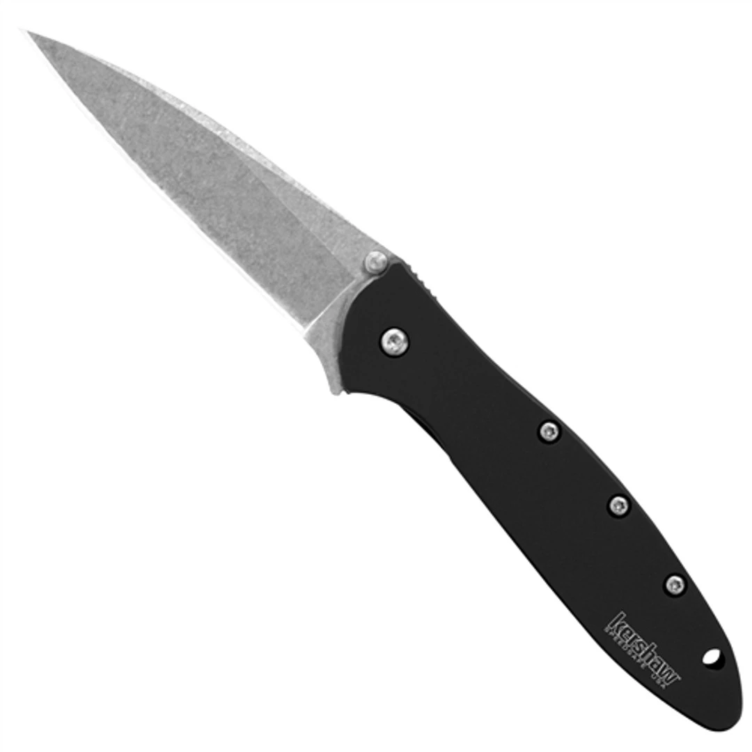 Kershaw Stonewash Leek Spring Assist Knife, Plain Blade, 1660SWBLK 1 Kershaw Stonewash Leek Spring Assist Knife, Plain Blade, 1660SWBLK