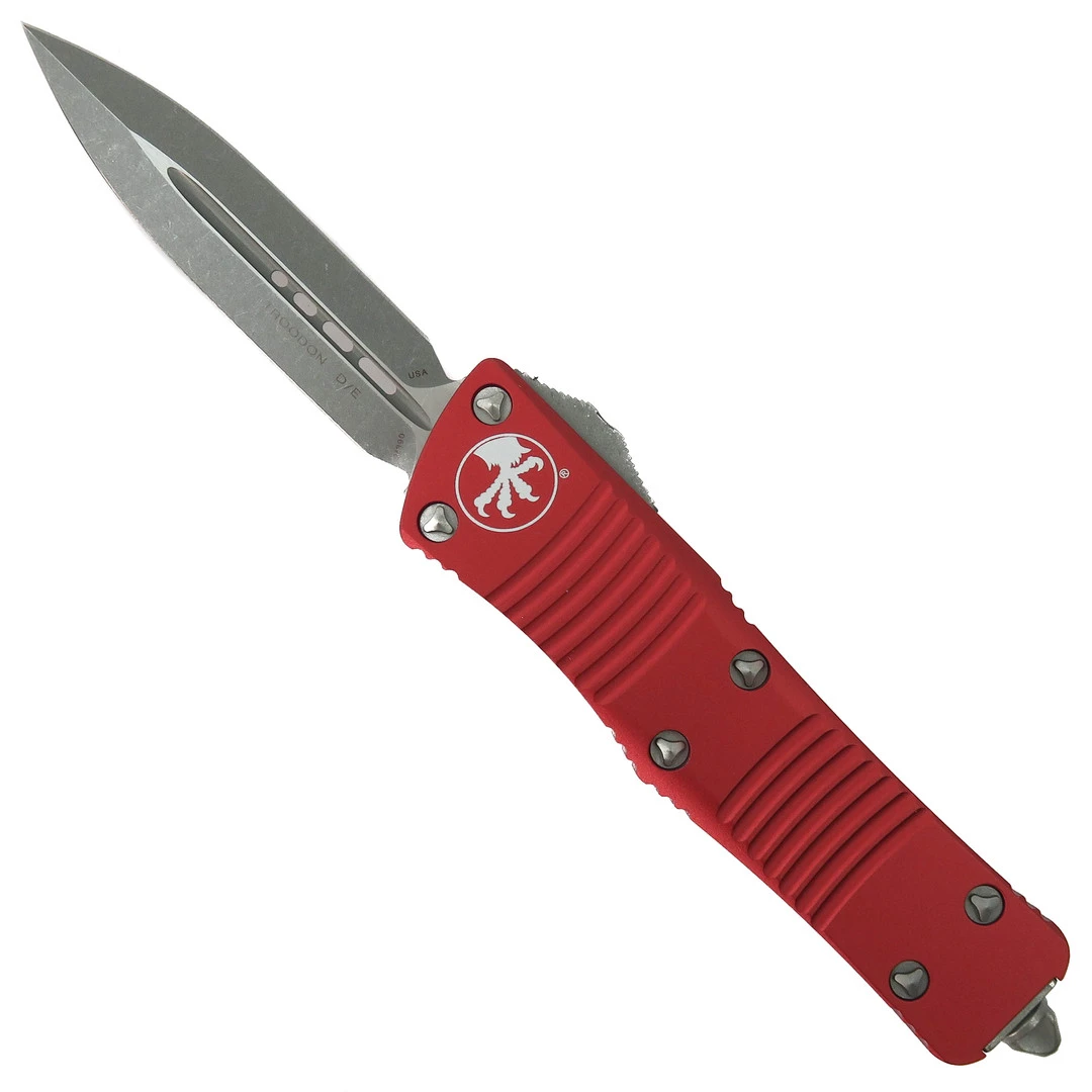 Microtech Red Troodon OTF Auto Knife, Apocalyptic Stonewash Blade 1 Microtech Red Troodon OTF Auto Knife, Apocalyptic Stonewash Blade