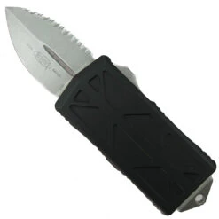 Microtech Black Exocet OTF Auto Knife, Fully Serrated Dagger Blade
