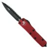 Microtech Red UTX-85 OTF Auto Knife, Full Serrated Black Dagger Blade