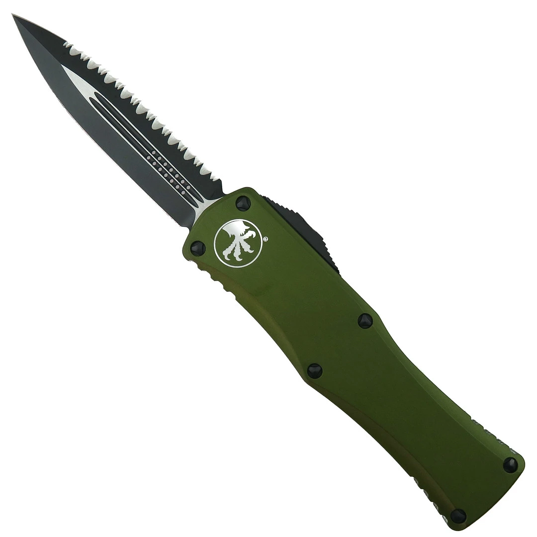 Microtech OD Green Hera OTF Knife, Black Serrated Dagger Blade 1 Microtech OD Green Hera OTF Knife, Black Serrated Dagger Blade