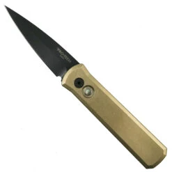 Pro-Tech 7112 Bronze Aluminum Godson Auto Knife, Black Blade