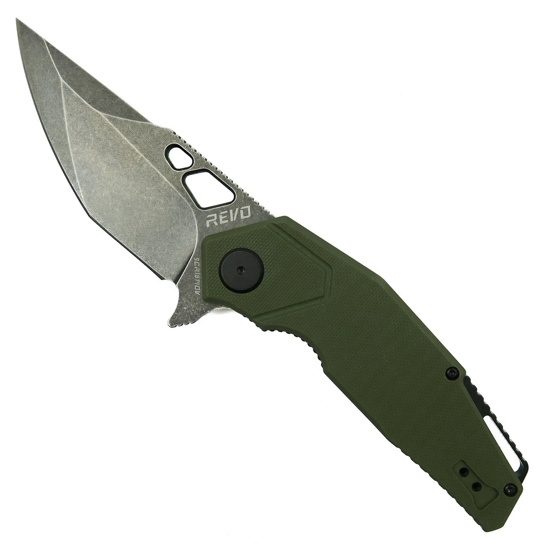 REVO Berserk Carry Green G-10 REV 2 Frame Lock Knife, Black Stonewash 1 REVO Berserk Carry Green G-10 REV 2 Frame Lock Knife, Black Stonewash