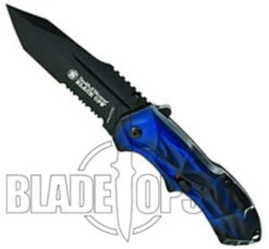 Smith & Wesson Black Ops Spring Assist Knife, Blue Handle, Tanto Black Part Ser Blade, BLOP3TBLS -Knife Promotional Store SWBLOP3TBLS 4 96610.1533221881
