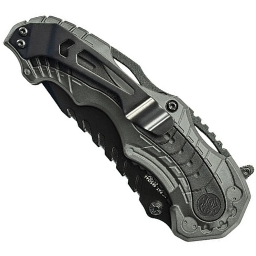Smith & Wesson Grey MAGIC SWMP6S Spring Assist Knife, Black Part Serrated Blade 2 Smith & Wesson Grey MAGIC SWMP6S Spring Assist Knife, Black Part Serrated Blade - Image 2