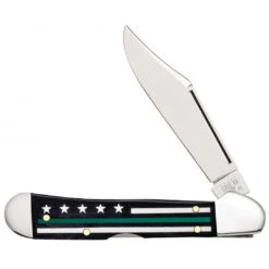 Case Stripes Of Service Smooth Black Bone With Green Inlay Mini Copperlock Knife
